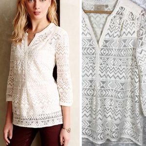 Vanessa Virginia Anthro Embroidered Tulle Blouse